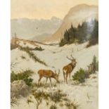 BERGER, GEORG (1862-1942), "Hirsche im verschneiten Gebirge", im Hintergrund Alpenmass
