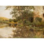 RÖTH, PHILIPP (1841-1921), "Enten am Wasser", Landschaft mit Haus am Seeufer, u.re. s