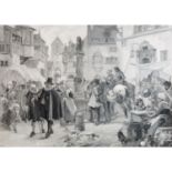 KLEIN, EMIL (1865-1953) "Historisierende Marktplatzszene" 1902 Gouache/Aquarell auf Ka