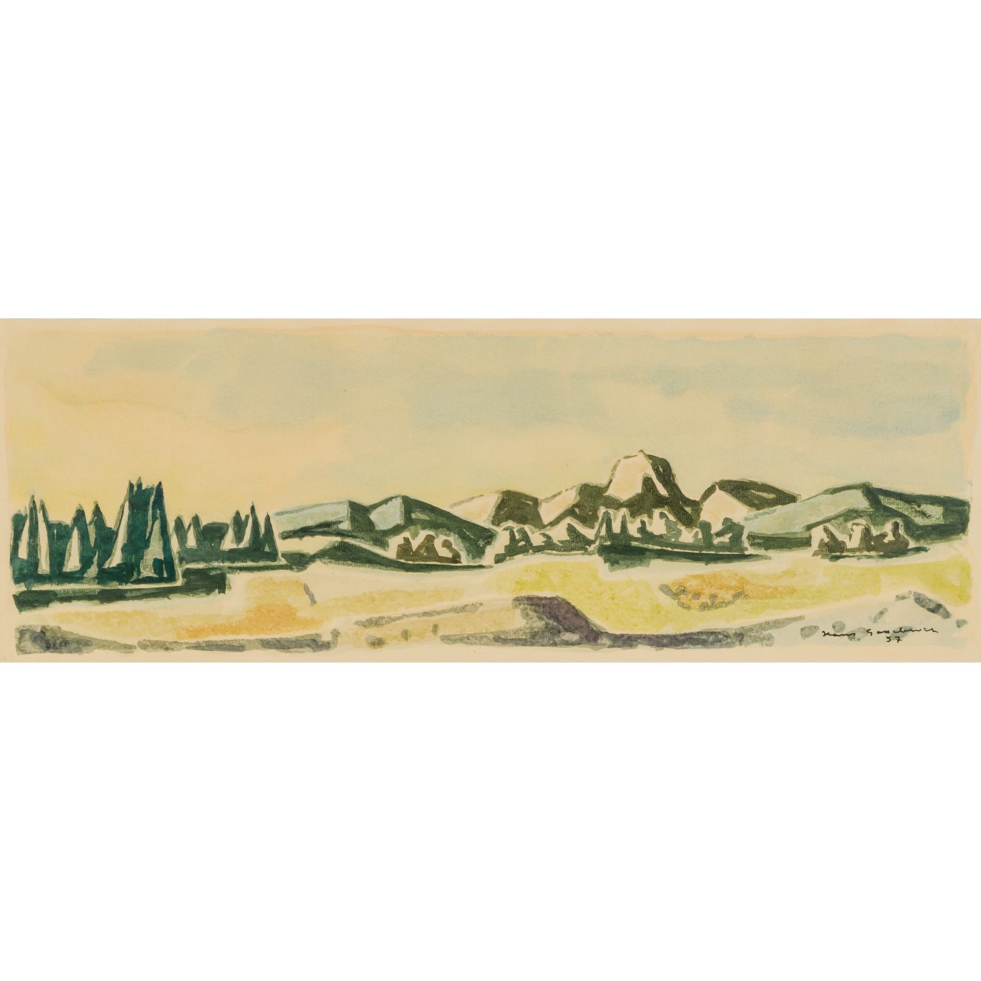 GASSEBNER, HANS (1902-1966), "Kärntner Landschaft, Reiskogel", farbige Monotypie/cham