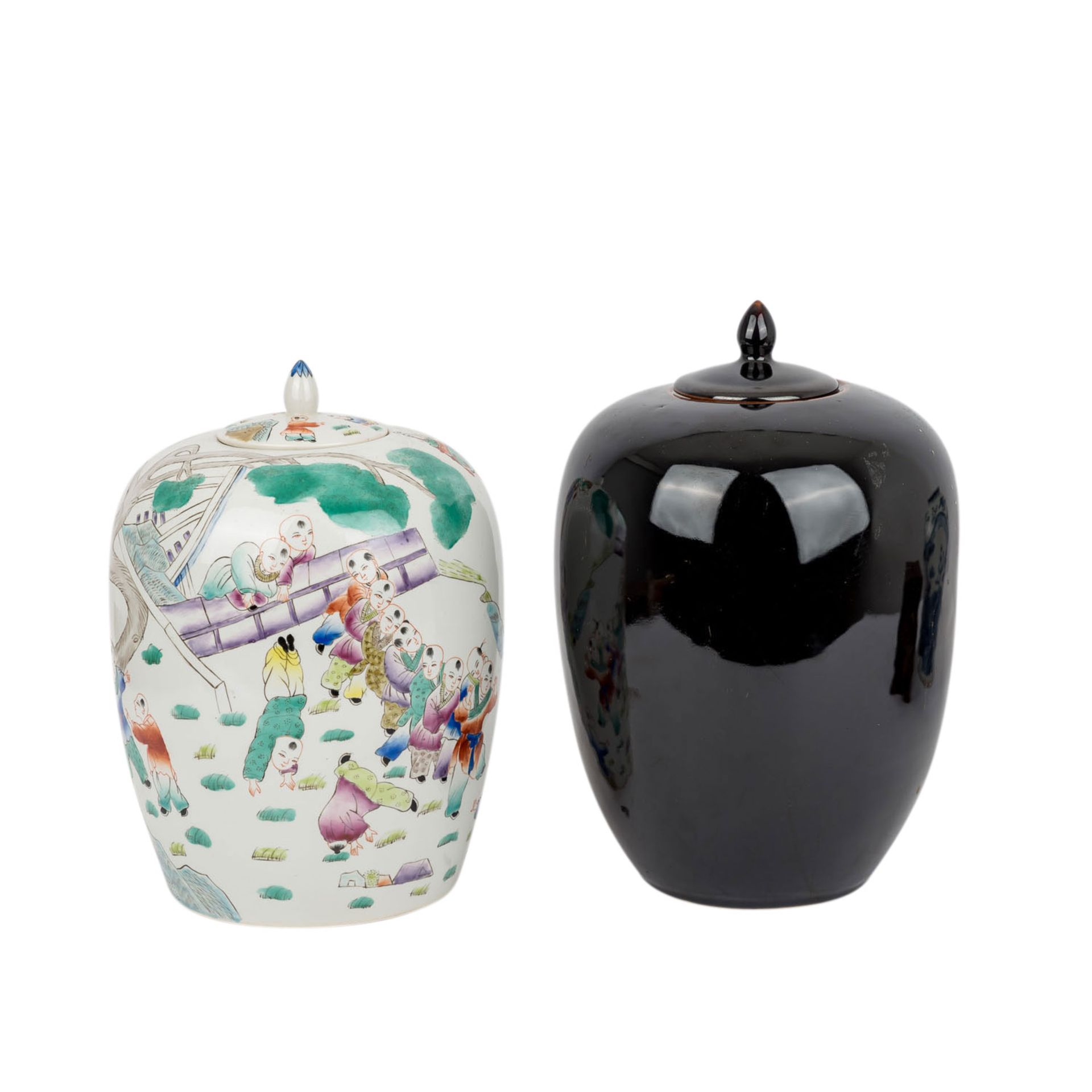 2 Deckelvasen. CHINA. 1 unifarbene Vase, mit hochglänzender schwarz-brauner Glasur, H - Bild 2 aus 5