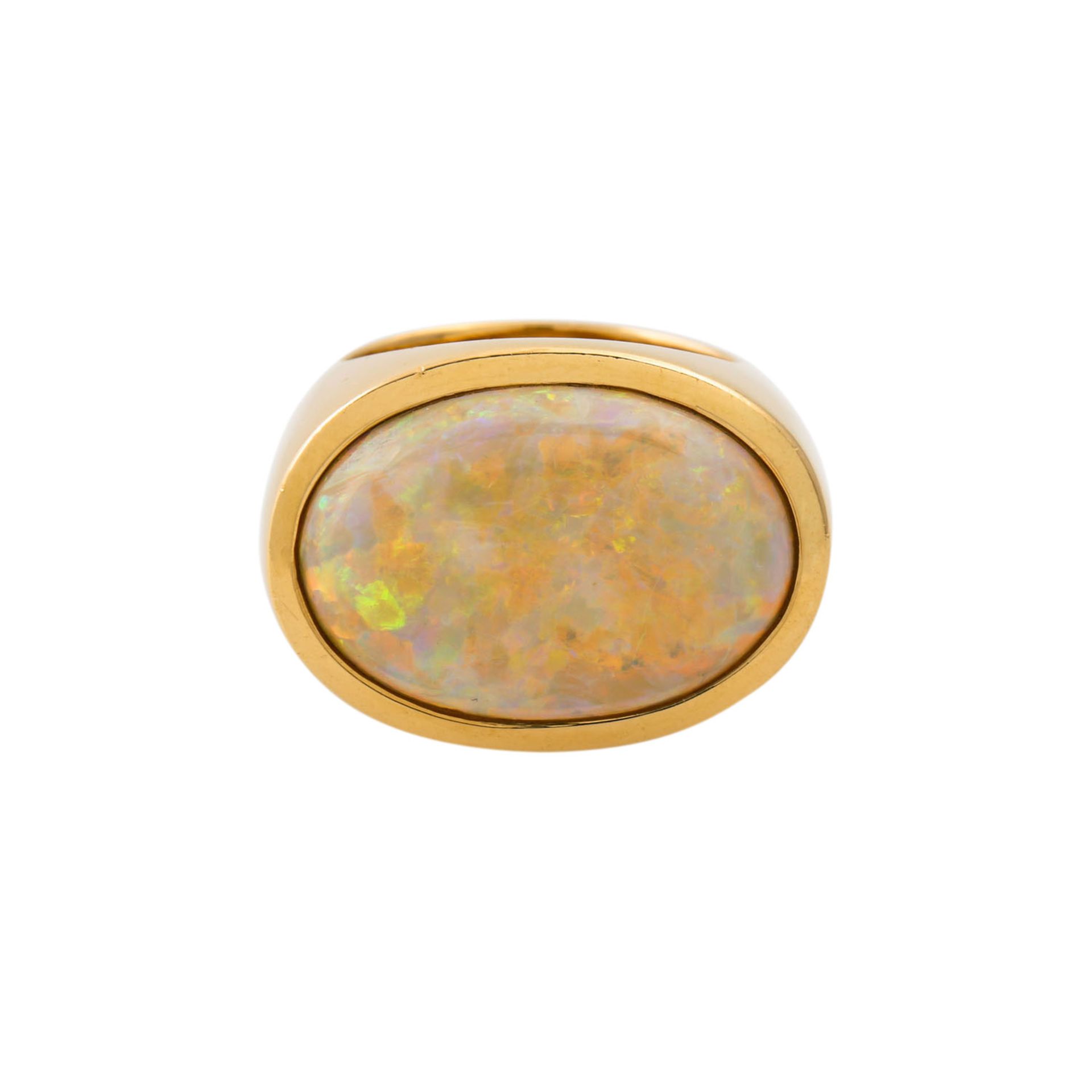 Ring mit ovalem Opal mit lebhaftem Farbspiel in gelb-orange-grün-blau, ca. 13x15,5 mm - Bild 2 aus 6