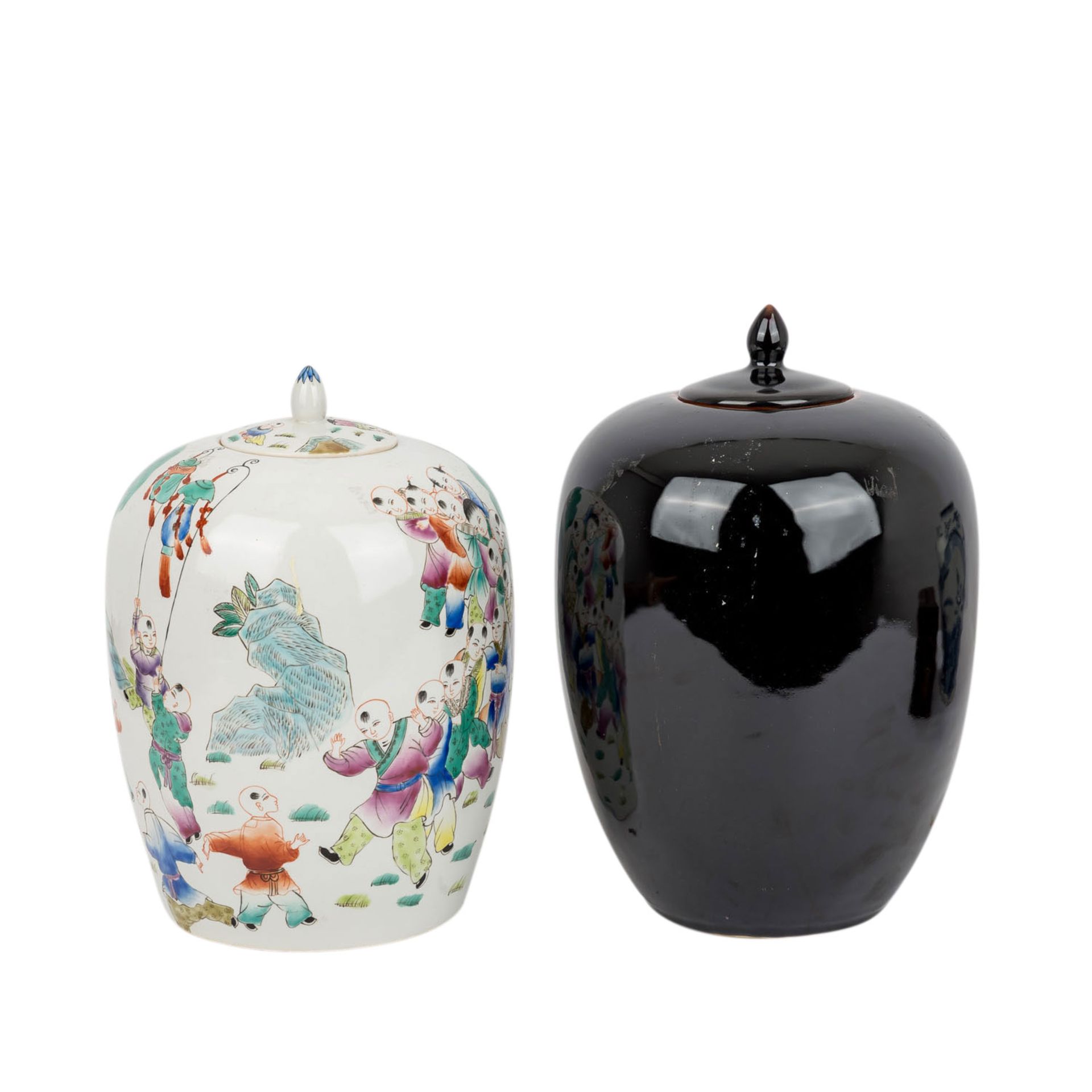 2 Deckelvasen. CHINA. 1 unifarbene Vase, mit hochglänzender schwarz-brauner Glasur, H - Bild 3 aus 5