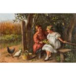 PETERS, PIETRONELLA (Stuttgart 1848-1924), "Zwei Mädchen im Garten", mit Blättergirl