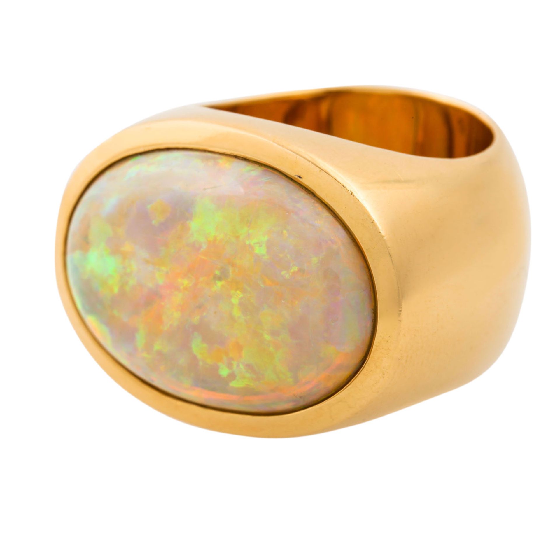 Ring mit ovalem Opal mit lebhaftem Farbspiel in gelb-orange-grün-blau, ca. 13x15,5 mm - Image 5 of 6