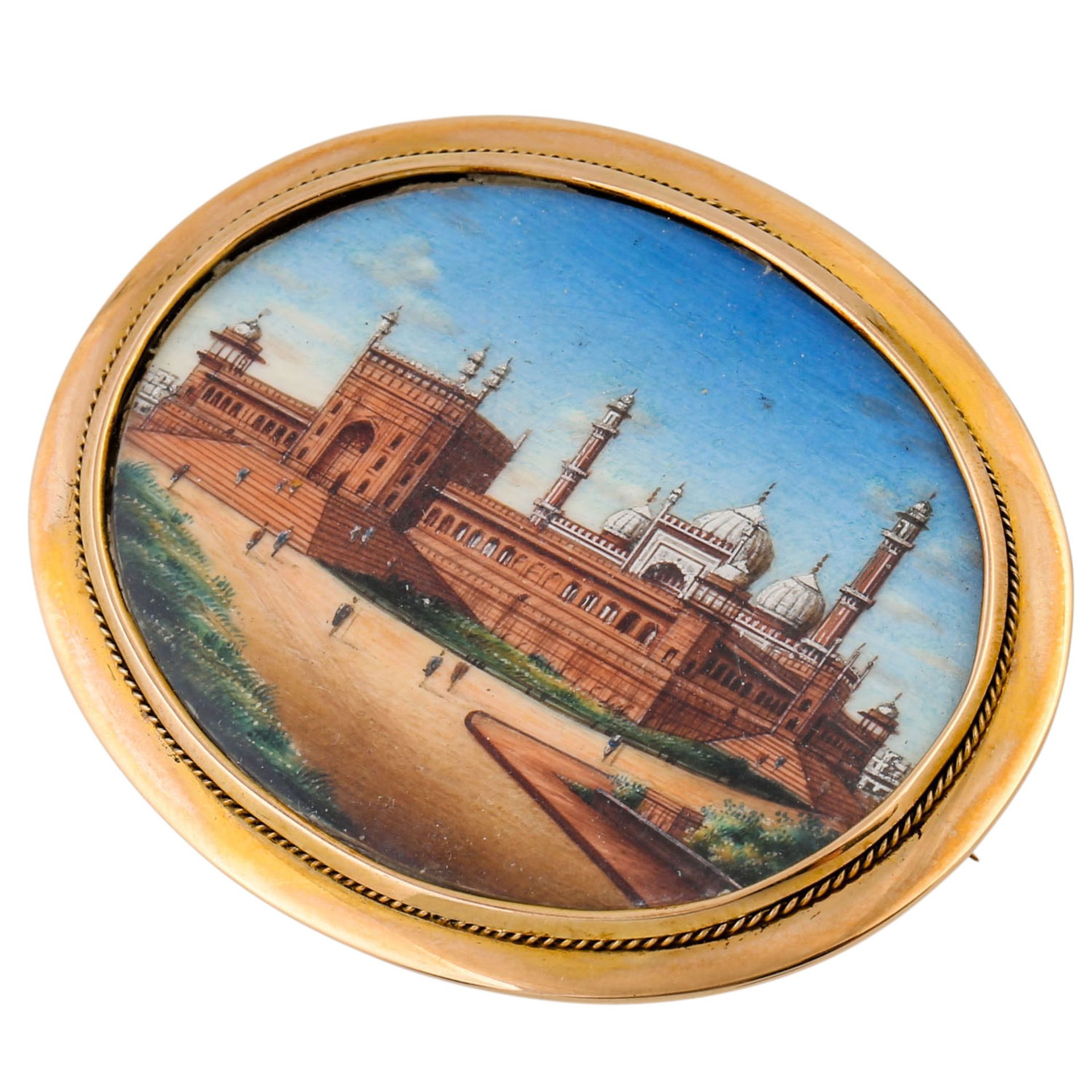 Brosche mit Darstellung der Jama Masjid (Delhi), sehr feine Miniaturmalerei auf Elfenb - Bild 4 aus 4