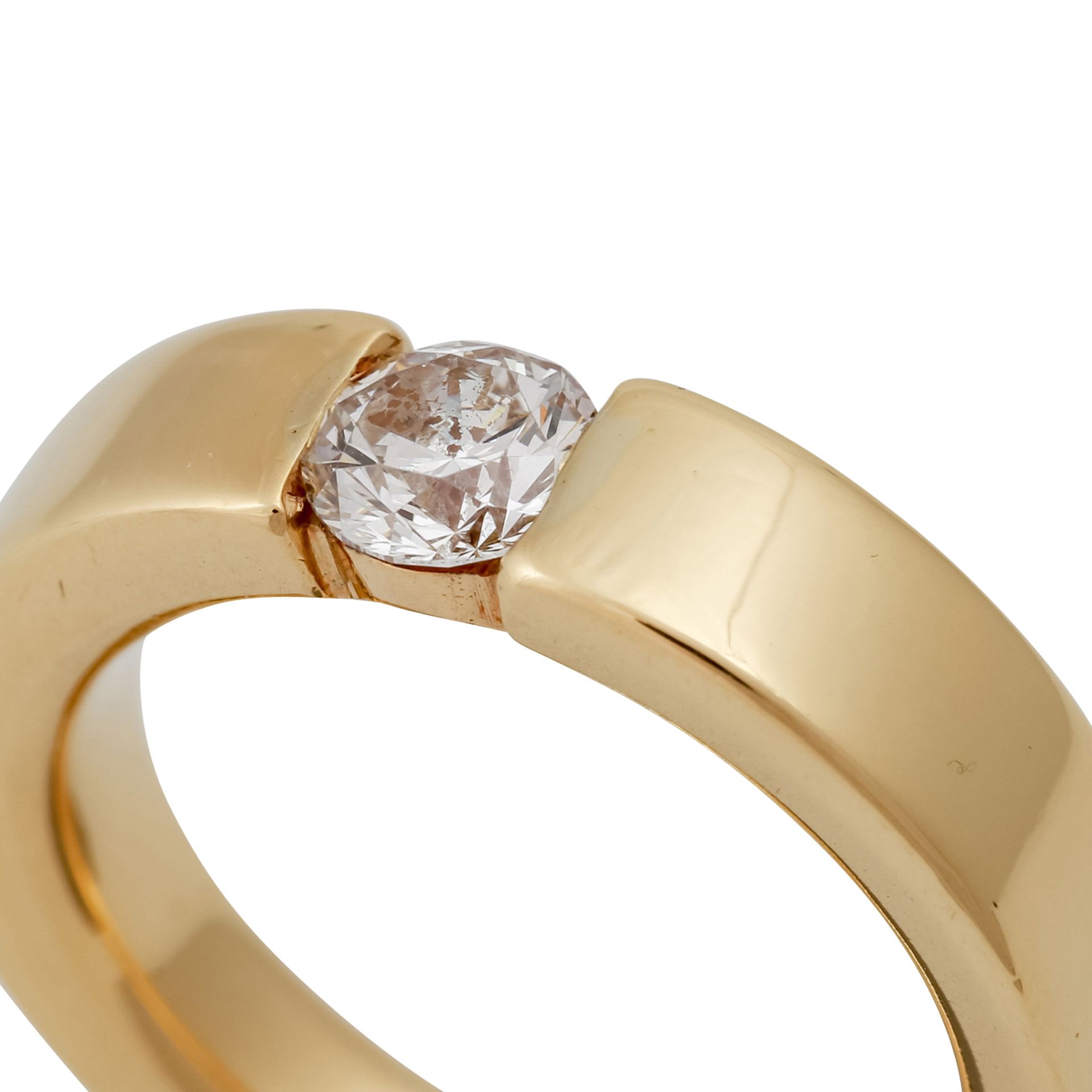 Solitärring mit Brillant von 0,51 ct, FW (F)/SI1, Stein berieben, GG 18K, RW: 52, 21. - Image 5 of 5