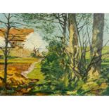 CLARENBACH, MAX (1880-1952), "Frühlingslandschaft", mit blühenden Bäumen im Garten