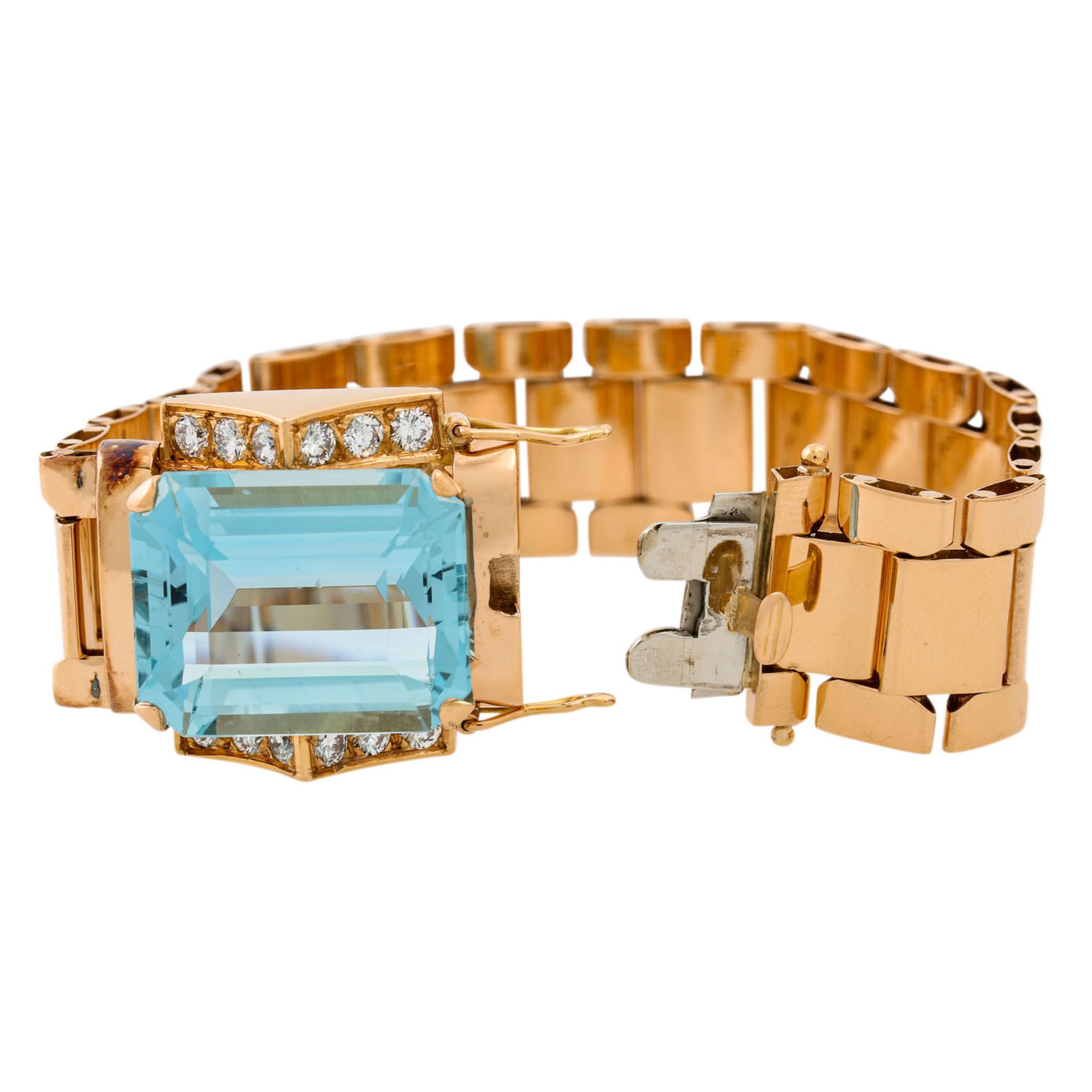 Gliederarmband mit feinem Aquamarin von ca. 27 ct, petrol-blaue Farbe, seitlich Brilla - Image 7 of 7