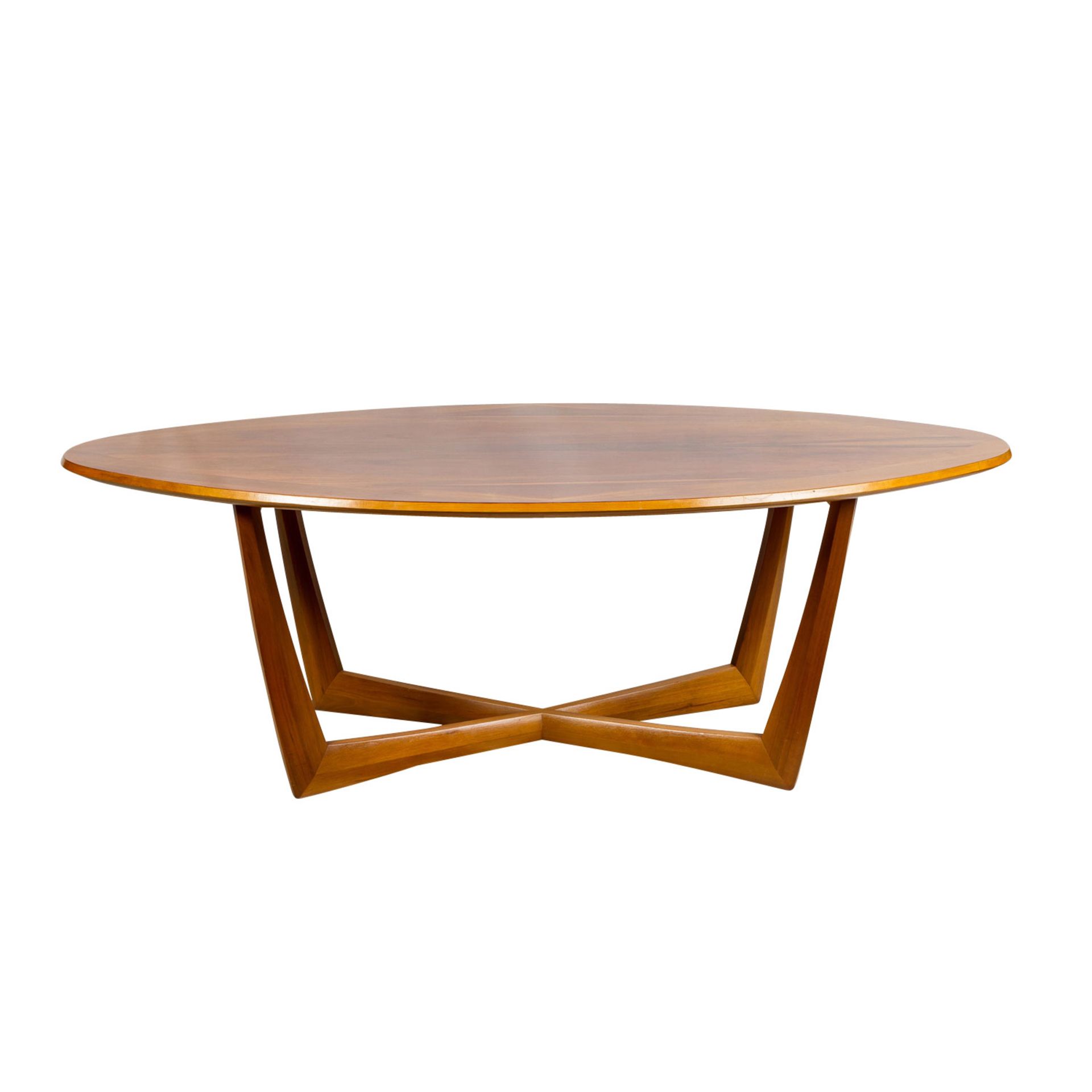 MID-CENTURY COFFEE TABLE Deutschland, Nussbaum, länglicher, ovaler Tisch auf gekreuzt - Bild 2 aus 2