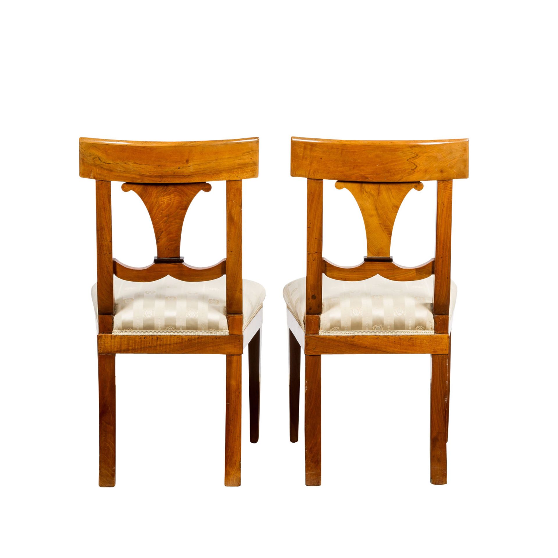 SITZGRUPPE Paar Biedermeier Stühle, um 1820, Nussbaum furniert, Polsterstühle mit le - Image 5 of 5