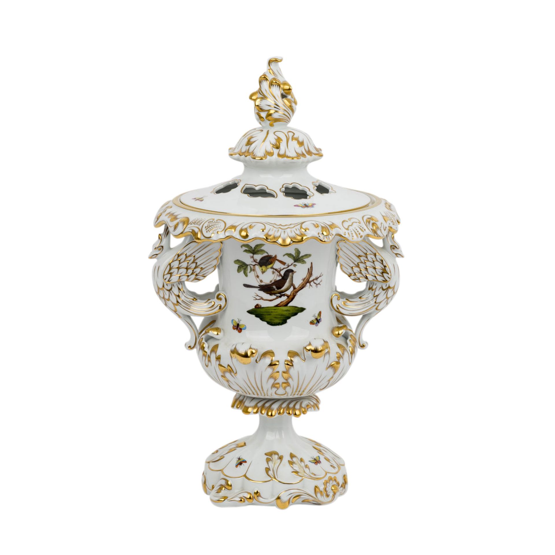 HEREND große Deckelvase 'Rothschild', 20. Jh. Vase in Amphorenform, Handhaben in Form - Image 3 of 6