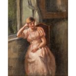 PETERS, PIETRONELLA (Stuttgart 1848-1924), "Junges Mädchen am Fenster sitzend", in In