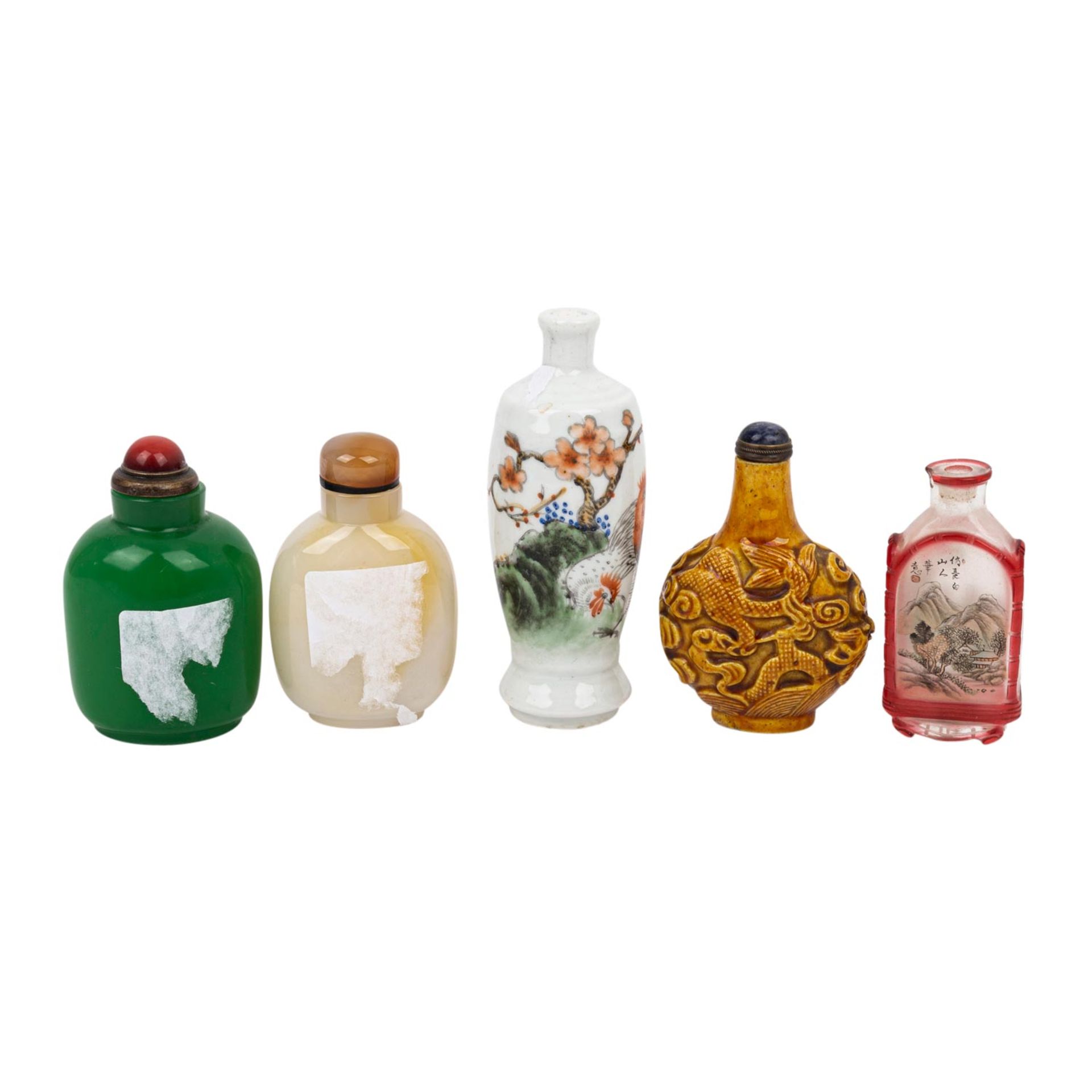 5 snuff bottle. CHINA, 19./20. Jh.: aus grünem Pekingglas, H.: 7,5 cm/aus gelb glasie - Bild 3 aus 9