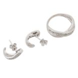 Schmuckset Ring und Paar Ohrstecker mit Brillanten Ring zus. ca. 0,25 ct, ca. WEIß- G