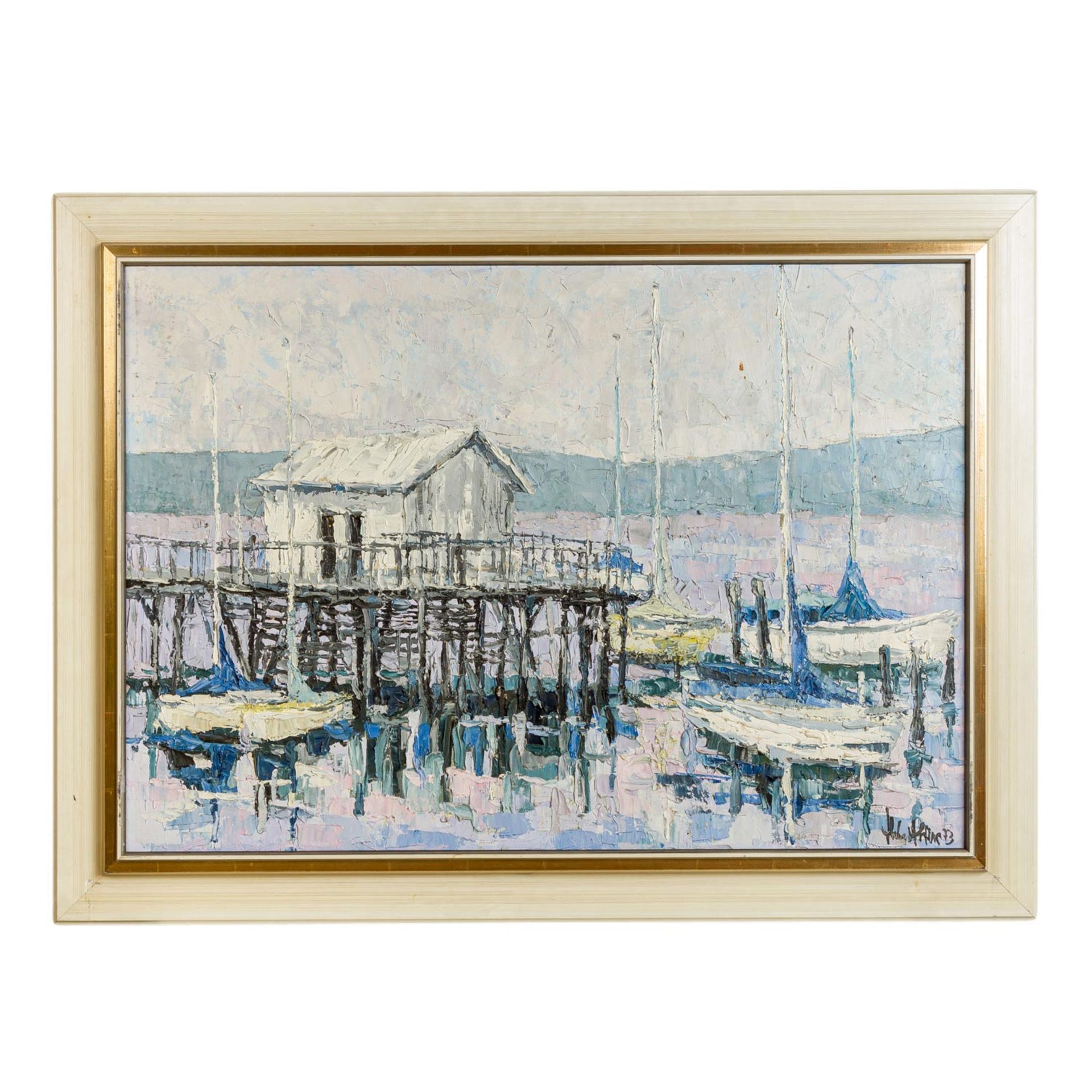 SIESSER, HELMUT (1926-1995), "Bodensee mit Bootshaus und Segelbooten", u.re. signiert - Bild 2 aus 4