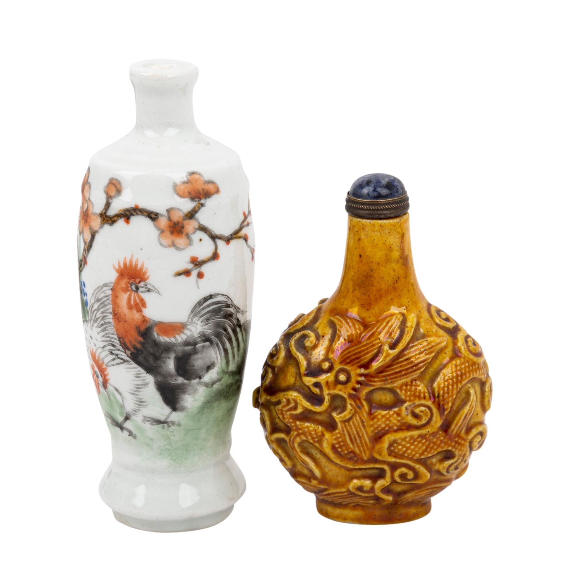 5 snuff bottle. CHINA, 19./20. Jh.: aus grünem Pekingglas, H.: 7,5 cm/aus gelb glasie - Image 7 of 9