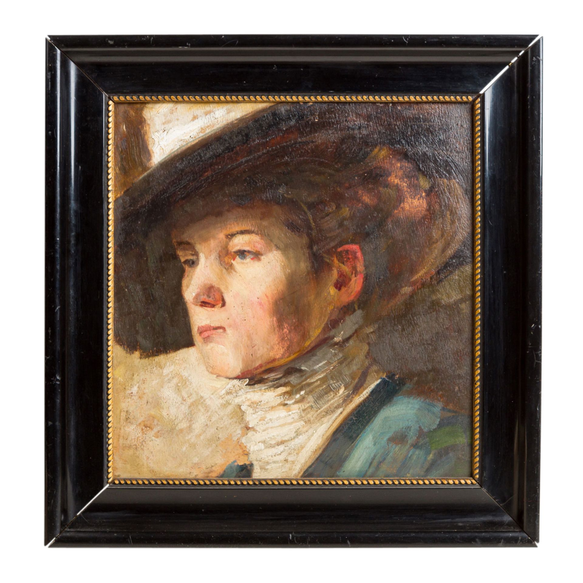 IMPRESSIONISTISCHER MALER (19./20. Jh.), "Portrait einer mondänen Dame mit Hut", unsi - Image 2 of 3