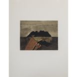 SCHREINER, HANS (geb. 1930), "Landschaft mit Berg", Farblithographie/Papier, u.re. mit