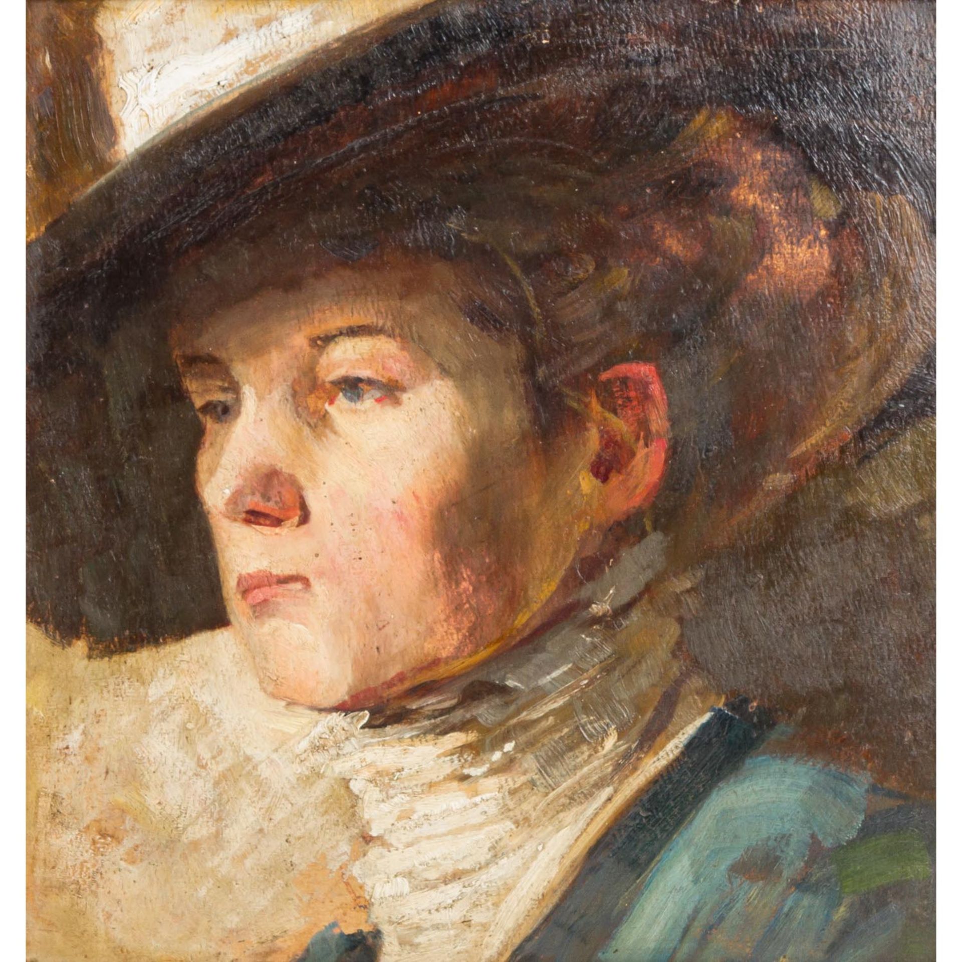 IMPRESSIONISTISCHER MALER (19./20. Jh.), "Portrait einer mondänen Dame mit Hut", unsi