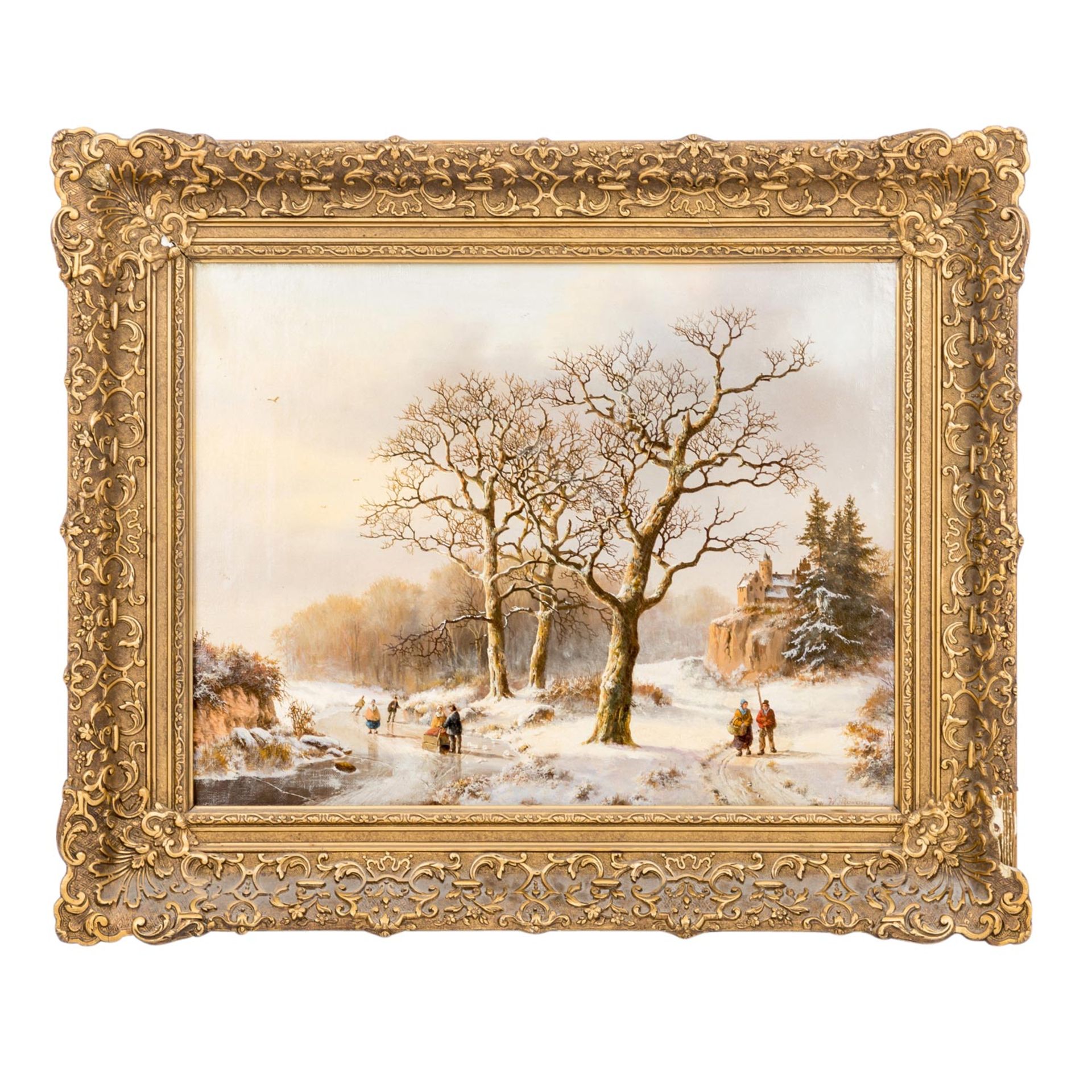 BODEMANN, WILLEM (1806-1880) "Winterlandschaft mit Eisläufern" Öl auf Leinwand, sign - Image 2 of 4