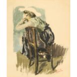 GILLES, NICOLAS (1870-1939), "Dame, im Profil auf einem Stuhl sitzend", Farblithograph