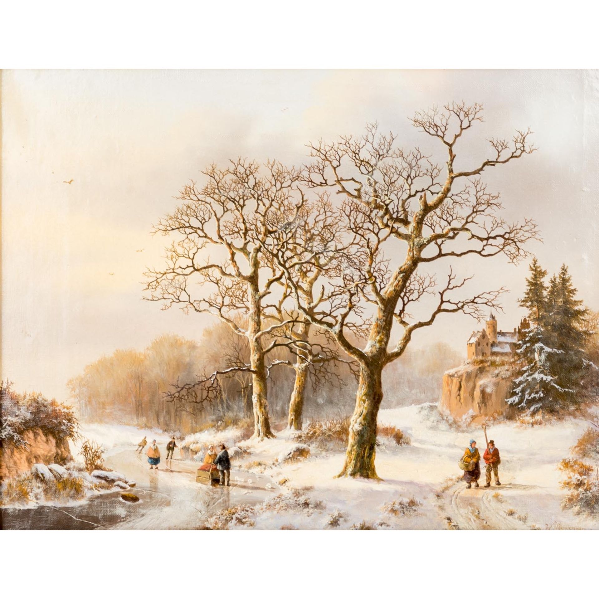 BODEMANN, WILLEM (1806-1880) "Winterlandschaft mit Eisläufern" Öl auf Leinwand, sign