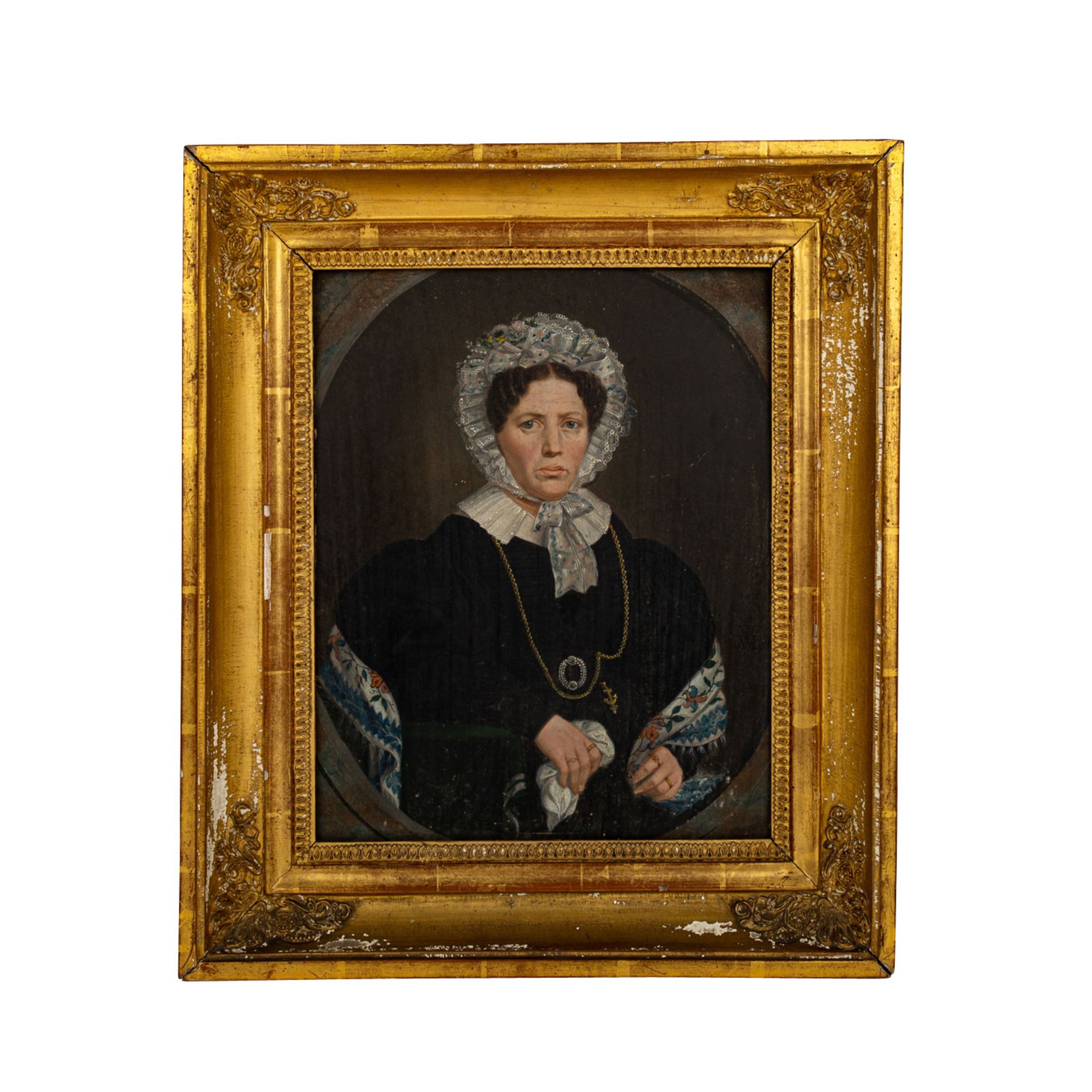 MONOGRAMMIST/IN CWW oder GWW (19. Jh.), "Bildnis einer Dame mit weißer Spitzenhaube und -kragen - Image 2 of 4