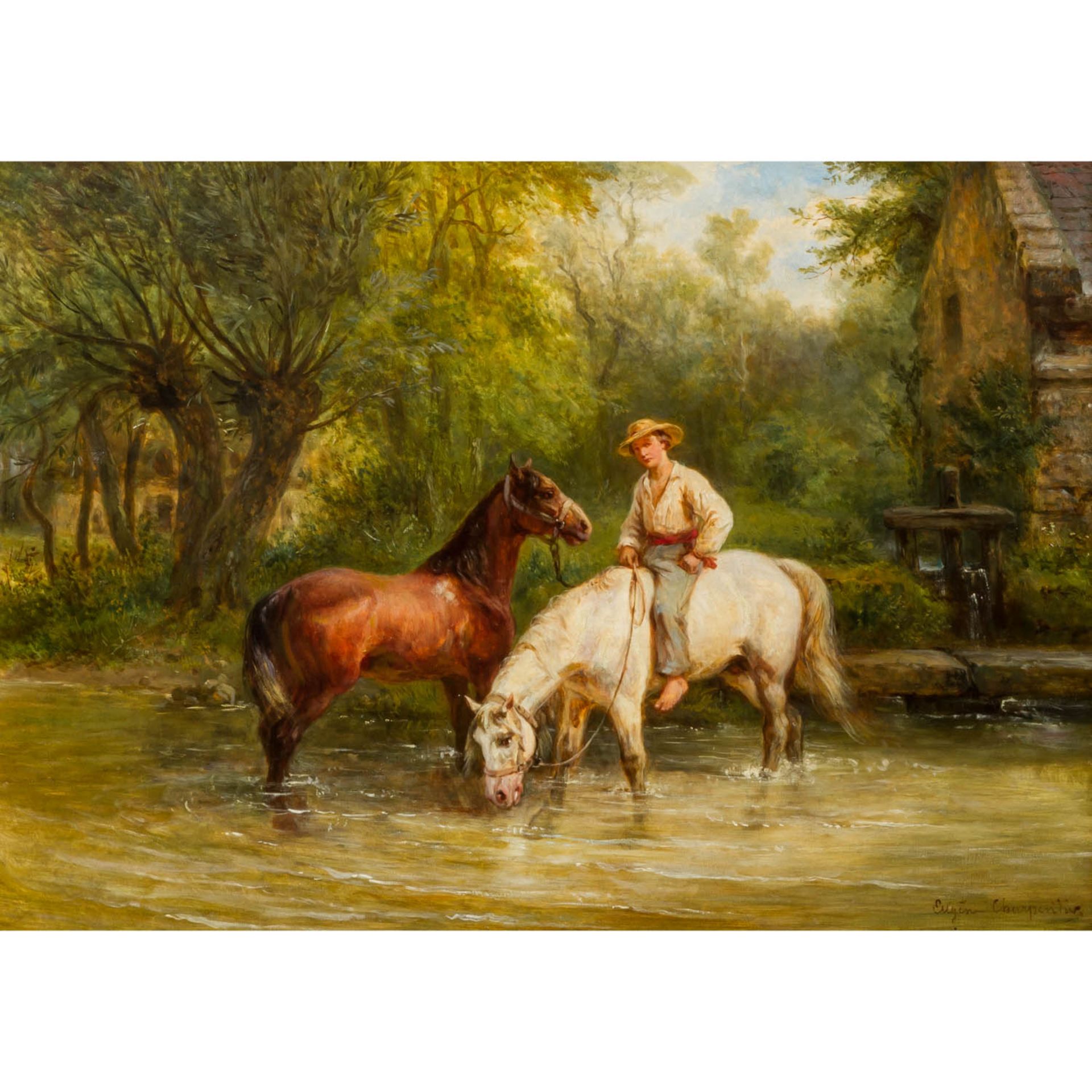 CHARPENTIER, EUGÈNE LOUIS (1811-1890) "Reiter am Flussufer" Öl auf Holztafel, signie
