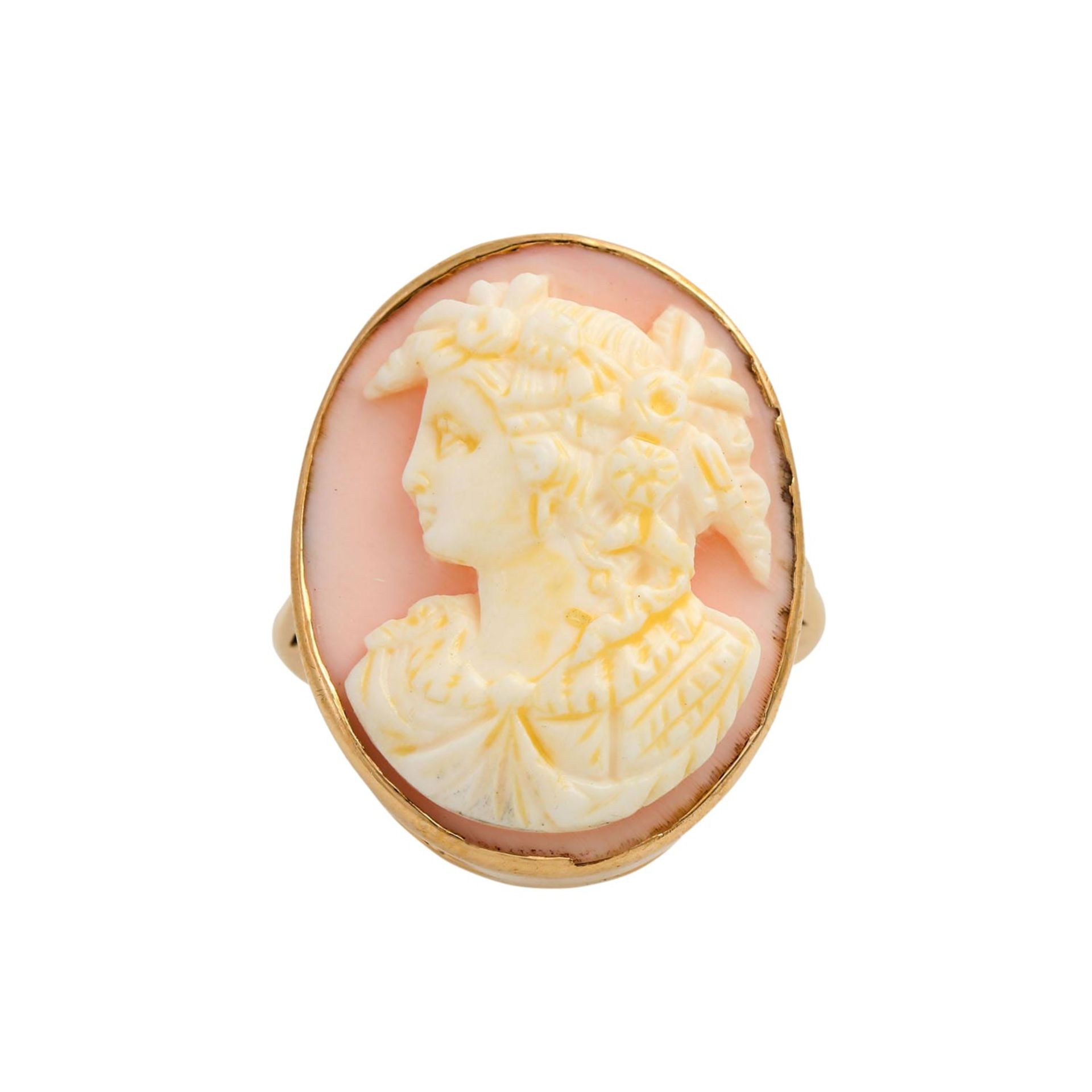 Ring mit Muschelkamee in weiß und rosé, RG 8K, RW: 52, Mitte 20. Jh., minimale Trage - Bild 2 aus 4
