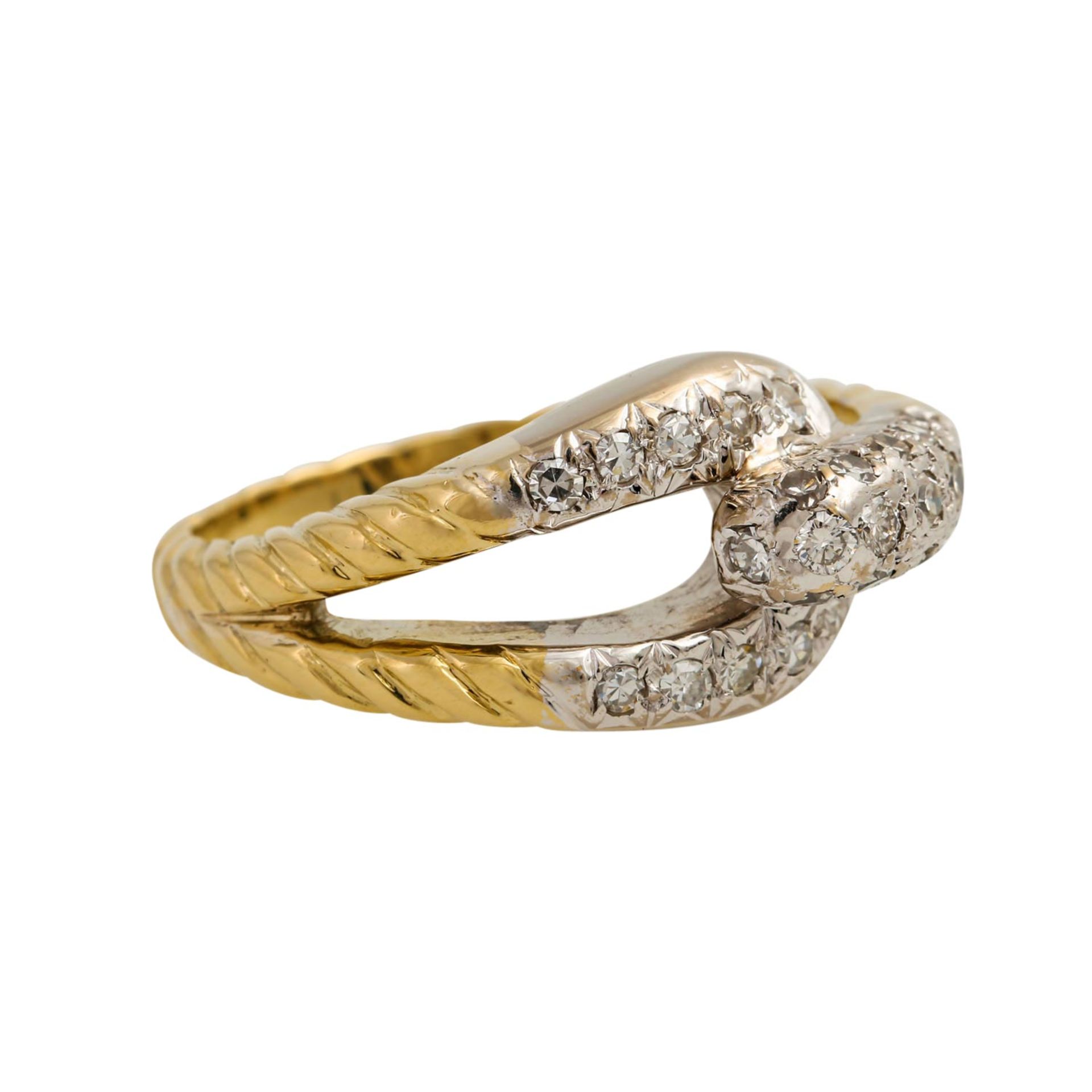 Ring mit Achtkantdiamanten zus. ca. 0,30 ct, gute Farbe u. Reinheit, GG 14K teilw. rho - Bild 2 aus 5