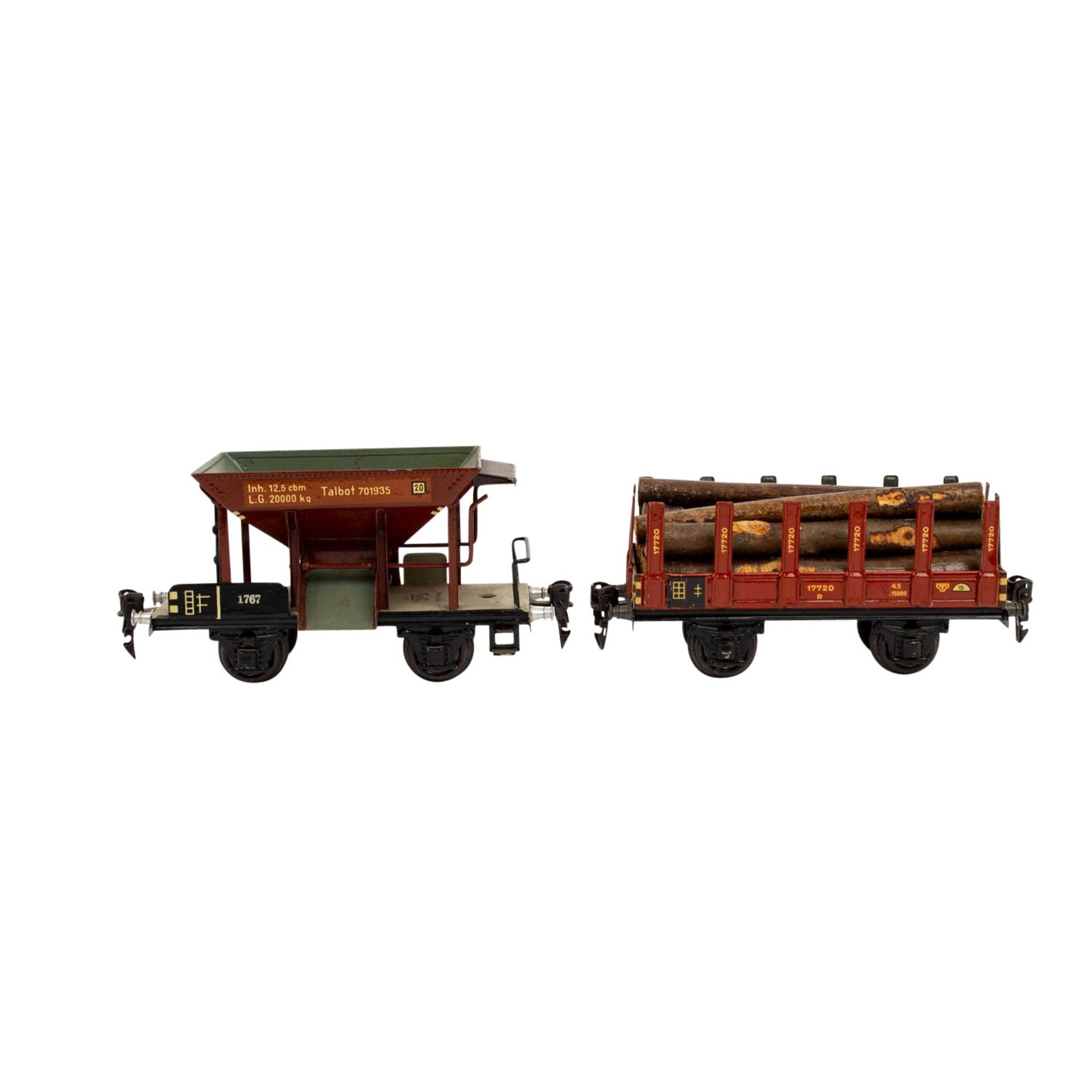 MÄRKLIN zwei Güterwagen, Spur 0, 1933-1951, bestehend aus rotbraunem Schotterwagen " - Image 3 of 6