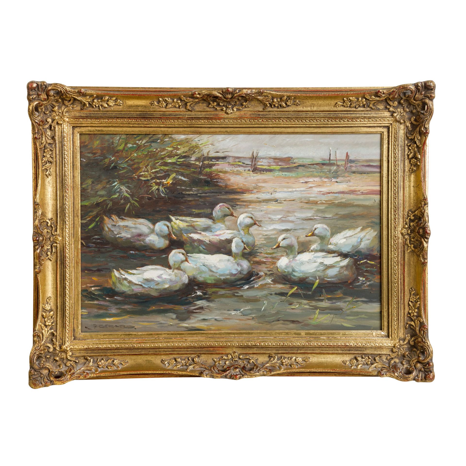 GERARD, P. (Künstler/in 20. Jh.), "Sieben Enten am Seeufer", u.li. signiert, Öl/Lein - Bild 2 aus 4