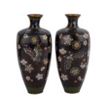 Paar Cloisonné-Vasen. JAPAN, Meiji-Zeit (1868-1912). Abgerundete Vierkantform. Mit fe