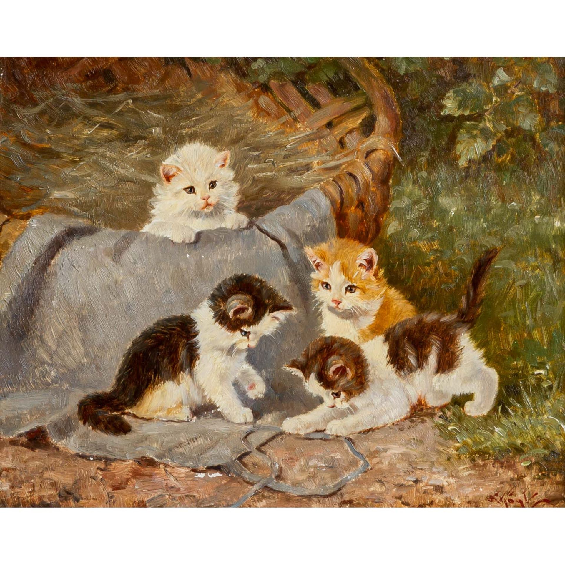 KÖGL, BENNO (1892-1973), "Vier junge Katzen beim Spiel am Korb", u.re. signiert, Öl/