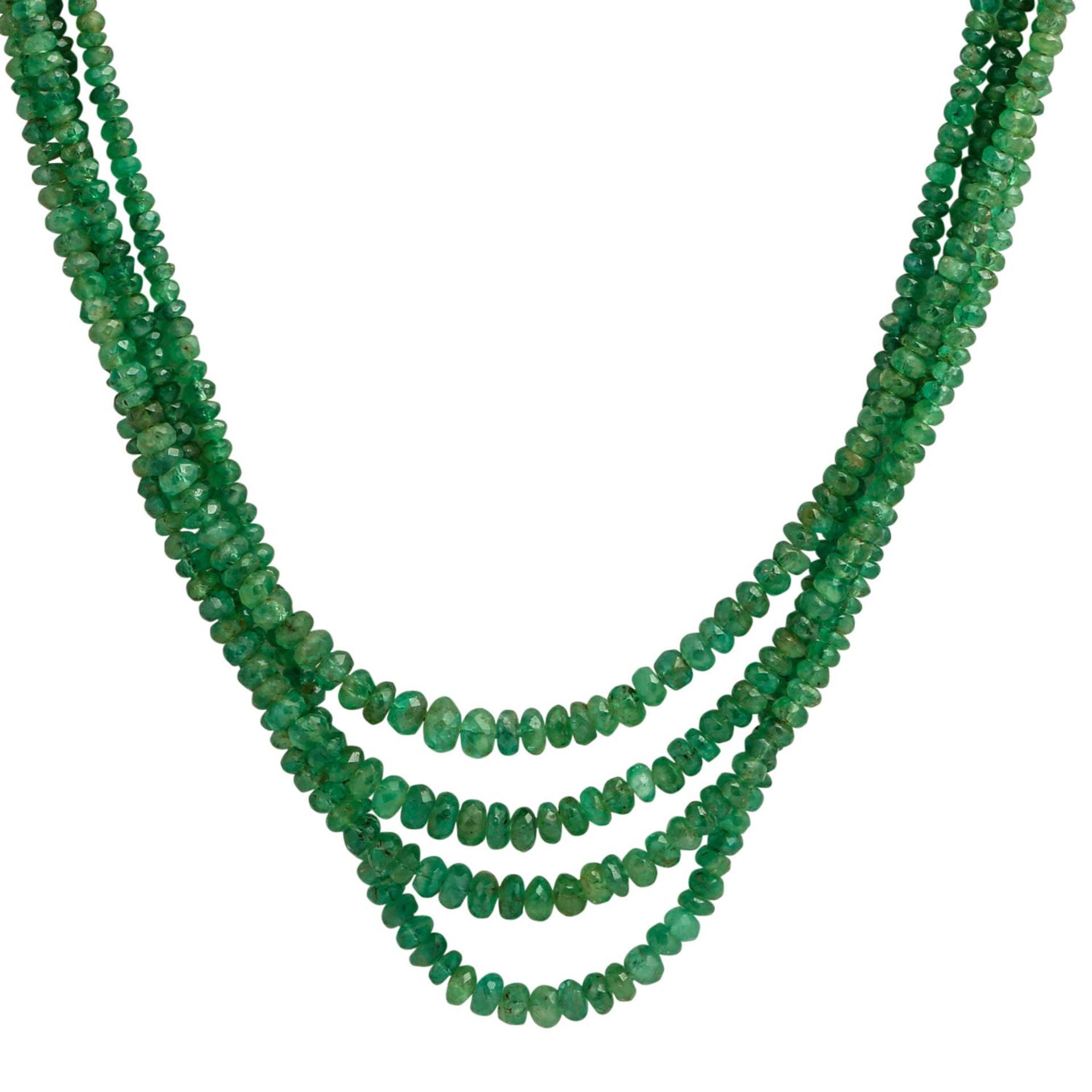 Smaragdkette 4-reihig, facettierte Linsen ca. 2,5-5 mm im Verlauf, tansparent bis tran - Bild 2 aus 4