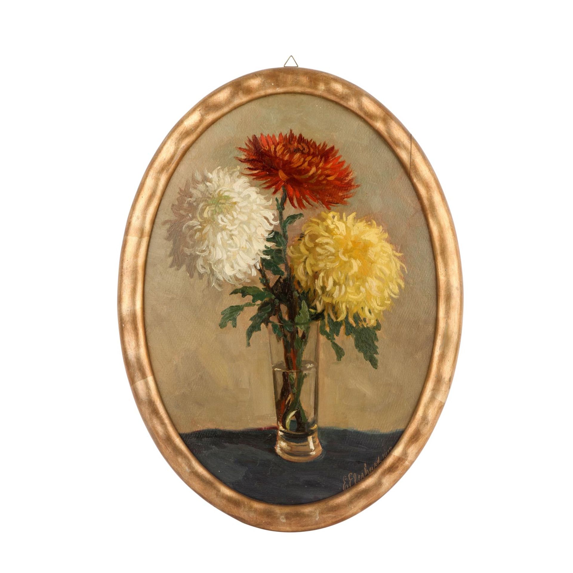 EBERHARD. E. (Maler/in 19./20. Jh.), "Stillleben mit drei Chrysanthemen in Glasvase", - Image 2 of 5