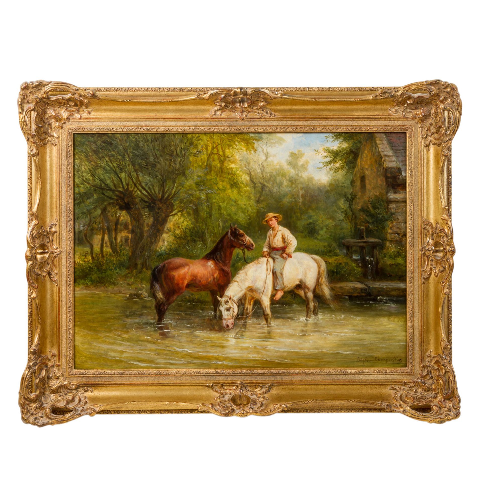 CHARPENTIER, EUGÈNE LOUIS (1811-1890) "Reiter am Flussufer" Öl auf Holztafel, signie - Bild 2 aus 4