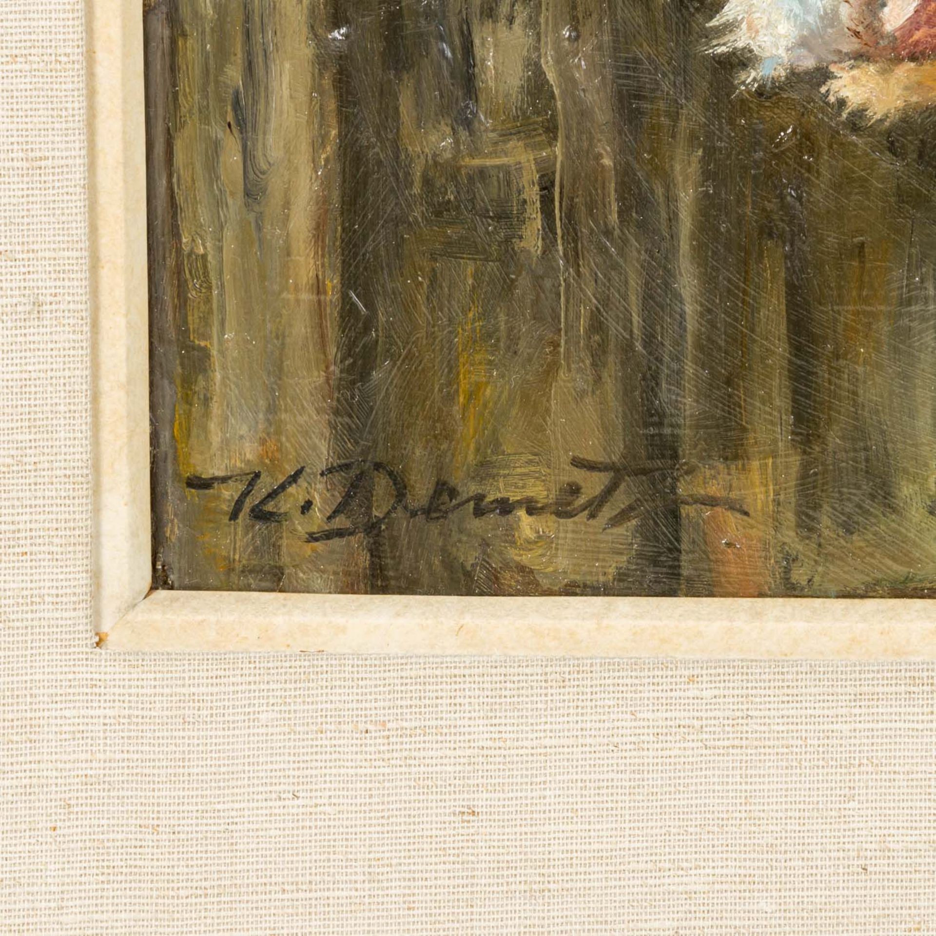 DEMETZ, KARL (1909-1986) „Kuh im Stall“ Öl auf Hartfaserplatte, signiert unten li - Image 3 of 4