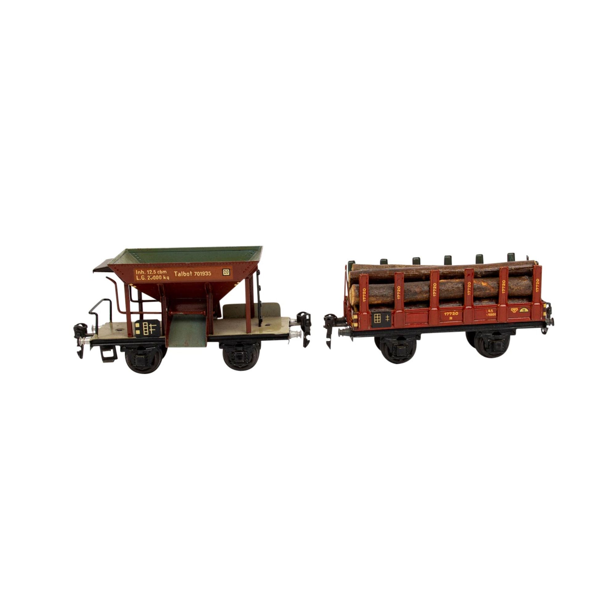 MÄRKLIN zwei Güterwagen, Spur 0, 1933-1951, bestehend aus rotbraunem Schotterwagen " - Image 5 of 6