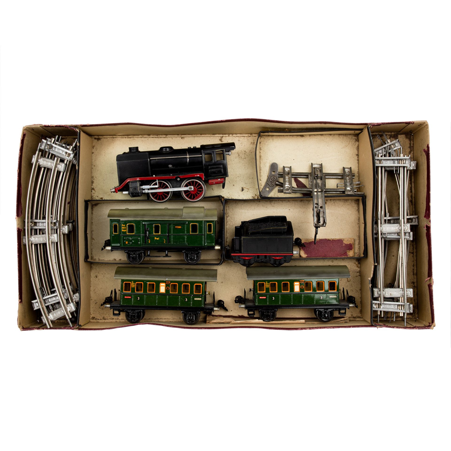 MÄRKLIN Starterset aus Lok und 3 Wagons, Spur 0, 1937-1954, bestehend aus schwarzer S - Bild 2 aus 6