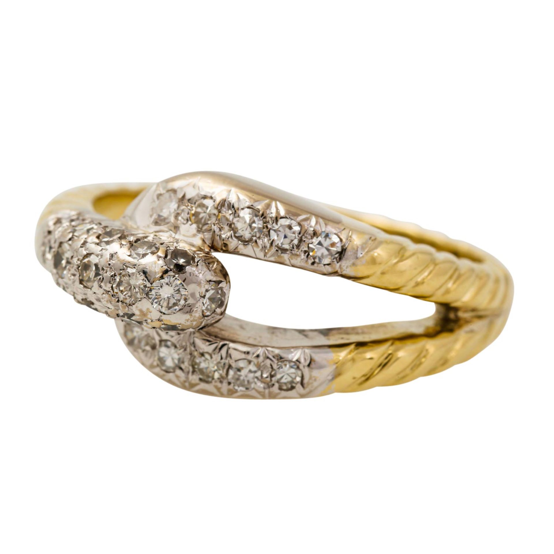 Ring mit Achtkantdiamanten zus. ca. 0,30 ct, gute Farbe u. Reinheit, GG 14K teilw. rho - Bild 5 aus 5