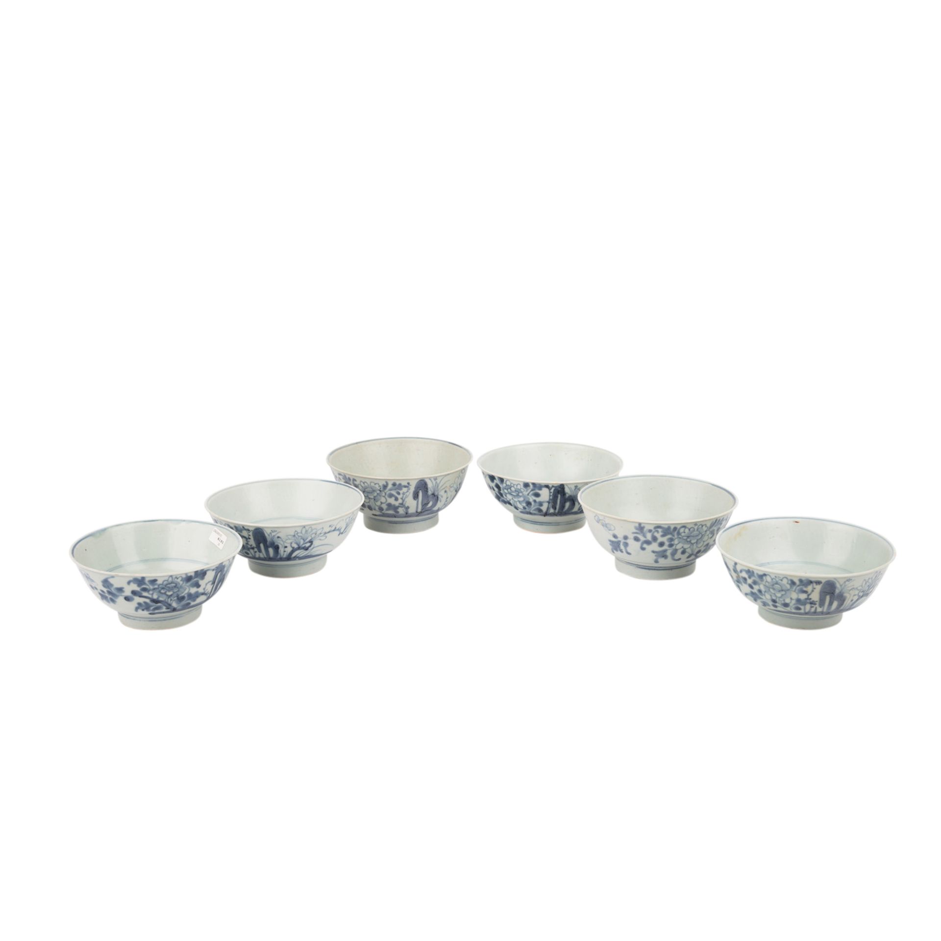 Set von sechs unterglasurblauen Rundschalen. TEK SING/CHINA, 1820er Jahre