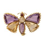 Brosche "Schmetterling" mit Amethysten und Citrinen