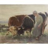 BERGMANN, MAX (1884-1955) "Bäuerin mit Kühen"
