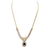 Collier mit Saphir ca. 1,8 ct und Diamanten zus. ca. 4 ct,