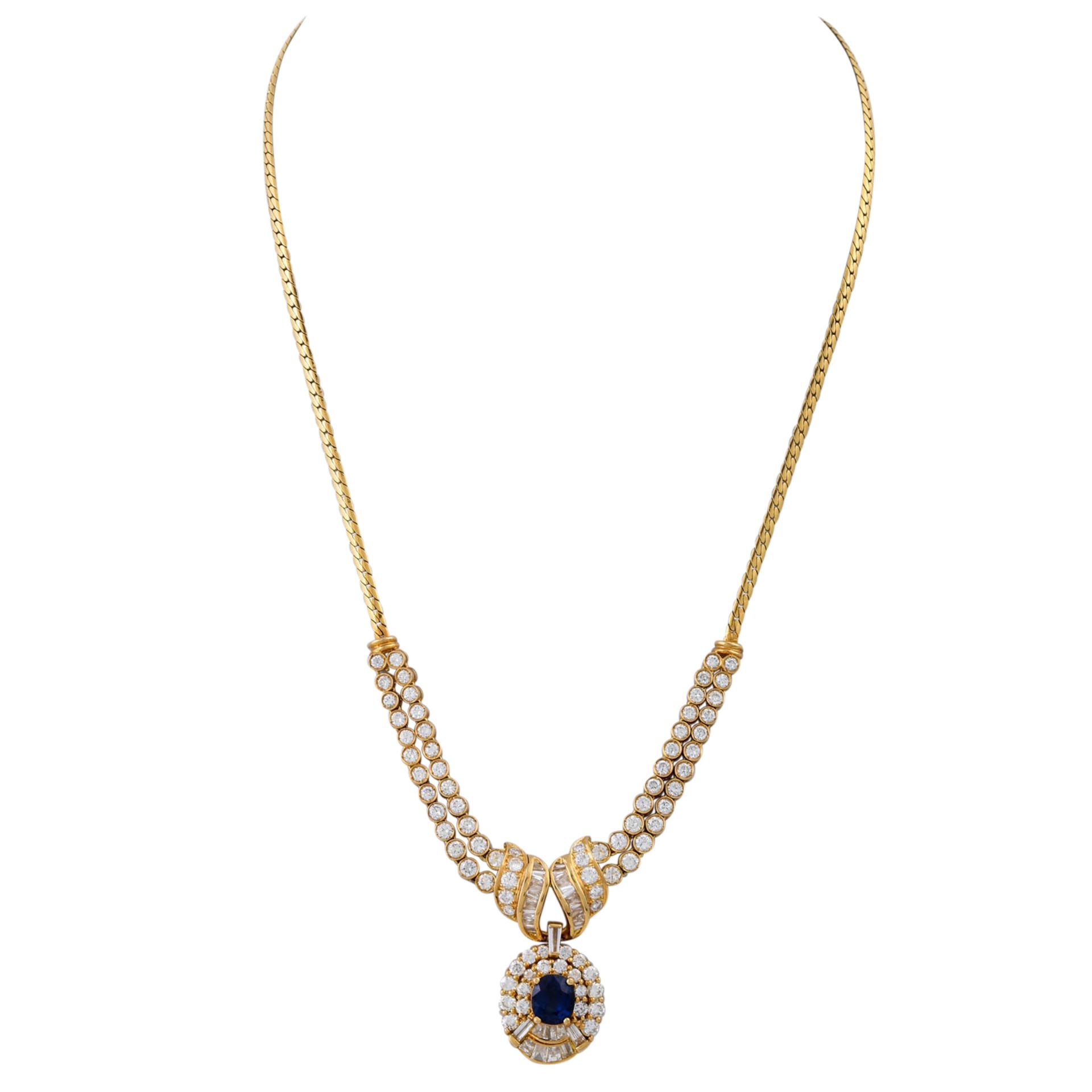 Collier mit Saphir ca. 1,8 ct und Diamanten zus. ca. 4 ct,