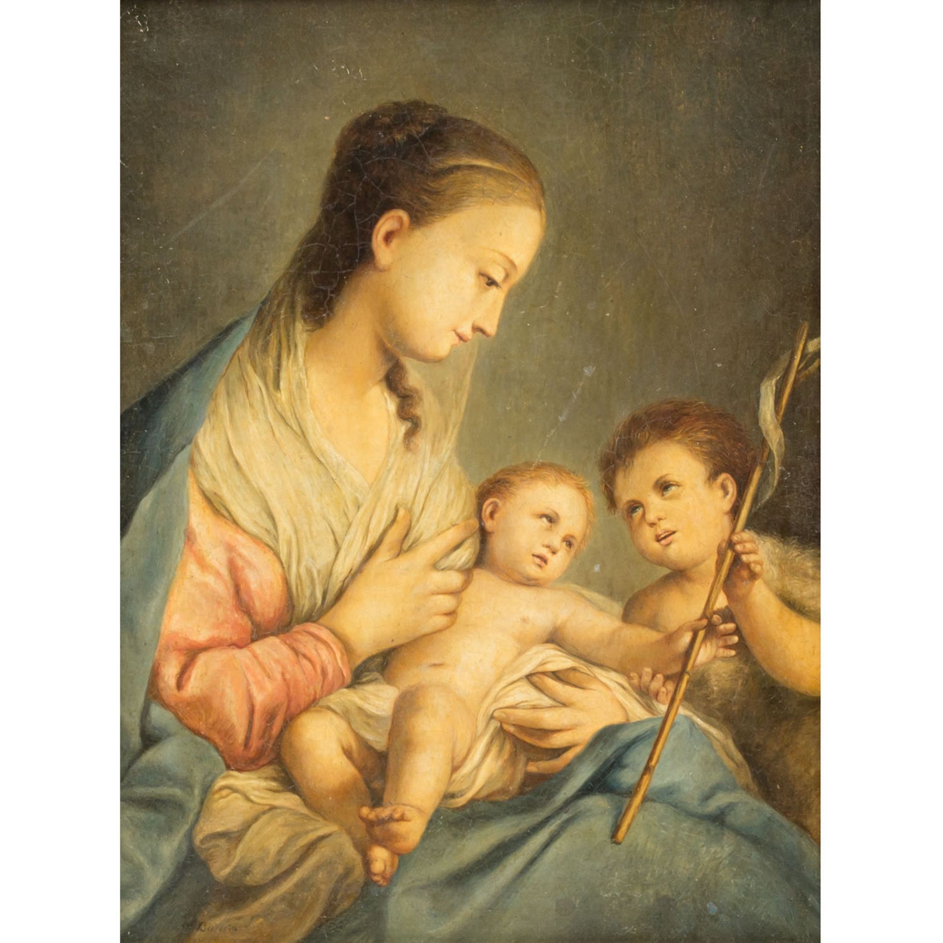 NAZARENER MALER 19. Jh., "Madonna mit Christus- und Johannesknaben",