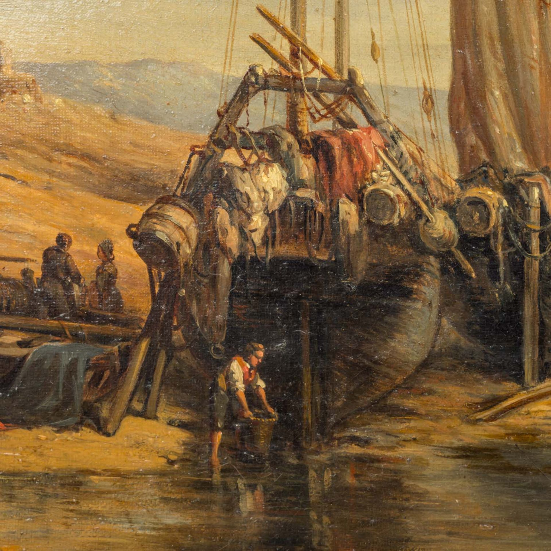 KOEKKOEK, HERMANUS I (1815-1882), "Fischer bei ihren Segelschiffen am Strand", - Bild 6 aus 11