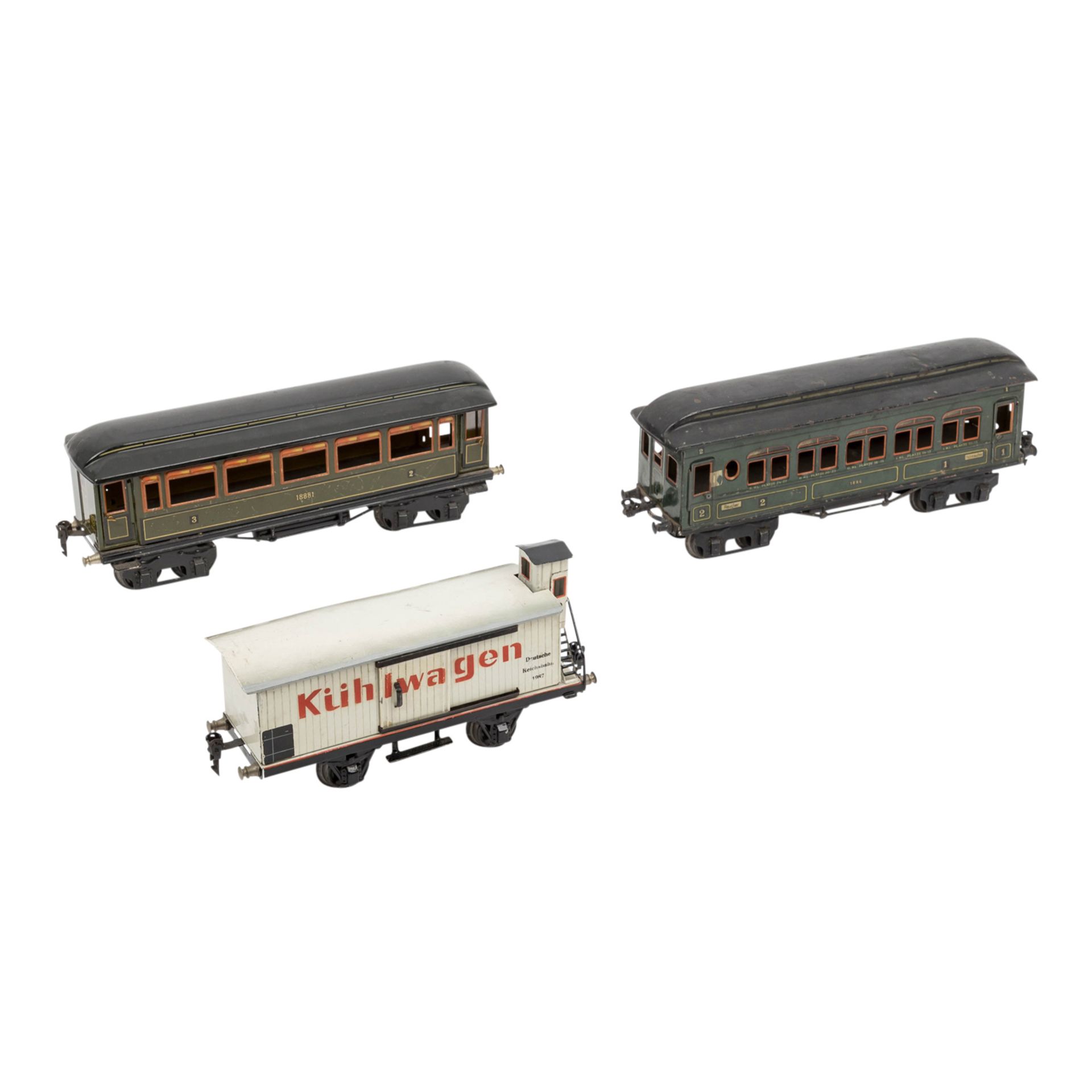 MÄRKLIN zwei Personenwagen und ein Kühlwagen, Spur 1, 1925-1937, - Image 3 of 8